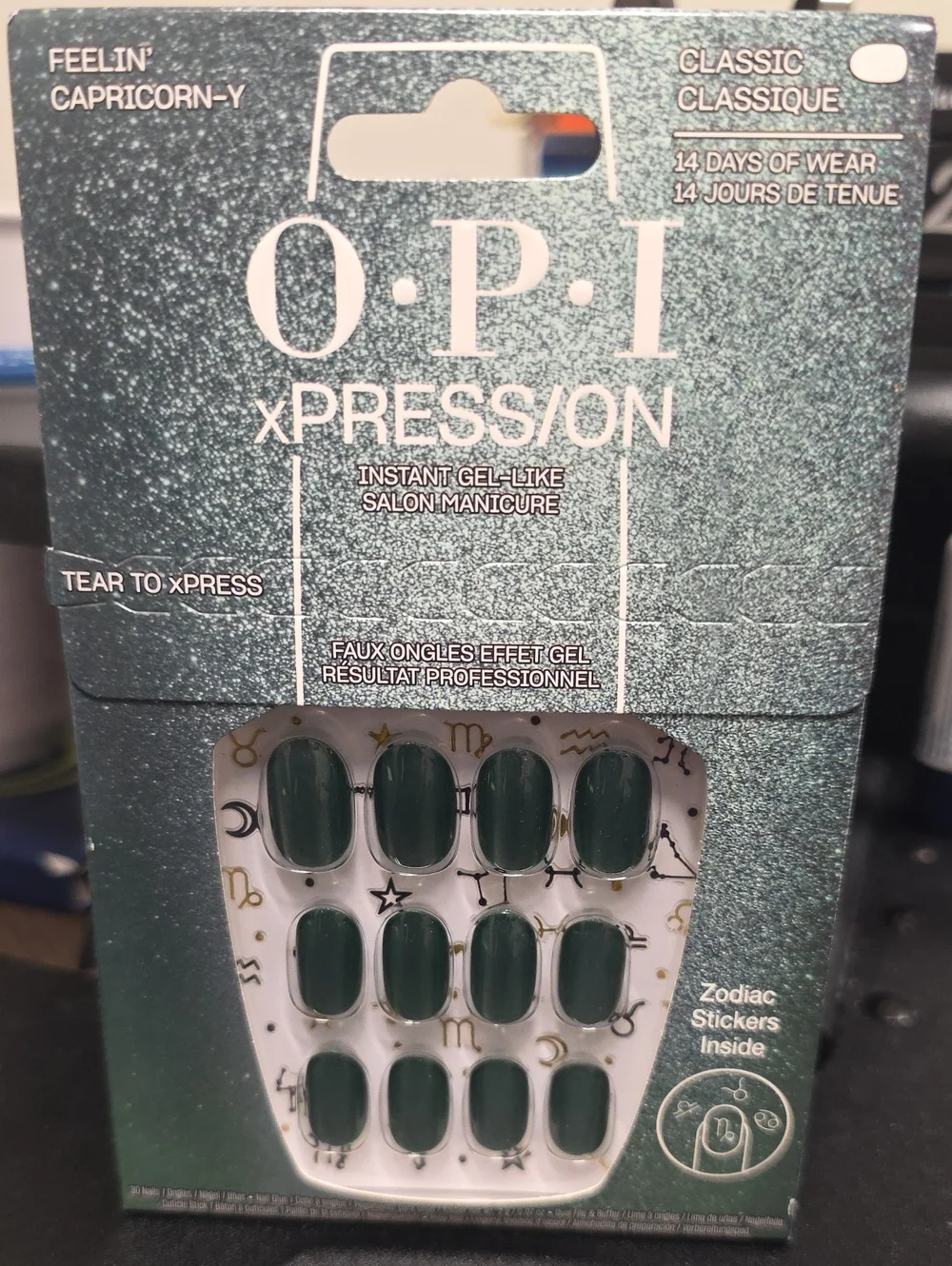 OPI Green Instant Gel-Like Press-On Nails with Zodiac Stickers